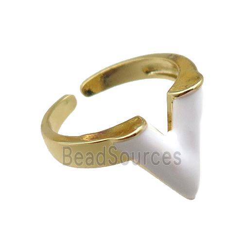 copper rings with white enameled, adjustable, gold plated