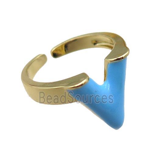 copper rings with blue enameled, adjustable, gold plated