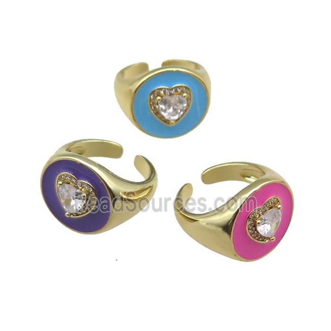 mix copper rings with enameled, heart, adjustable, gold plated