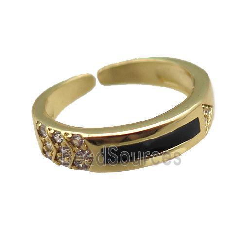 copper rings paved zircon with black enameled, adjustable, gold plated