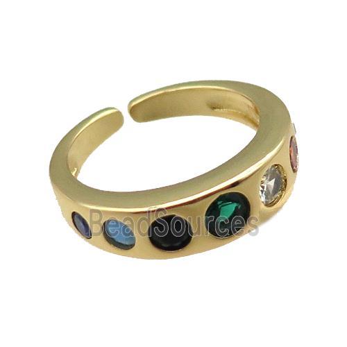 copper rings paved zircon, adjustable, gold plated