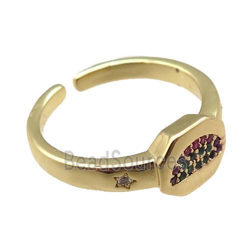 copper rings paved zircon, adjustable, gold plated