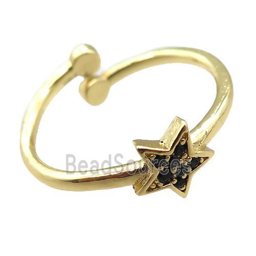 adjustable copper ring with star pave zircon, gold plated