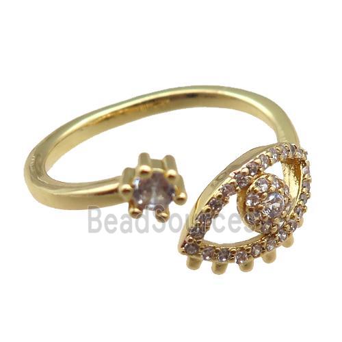 adjustable copper ring pave zircon, eye, gold plated