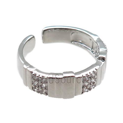 adjustable copper ring pave zircon, platinum plated