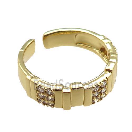 adjustable copper ring pave zircon, gold plated