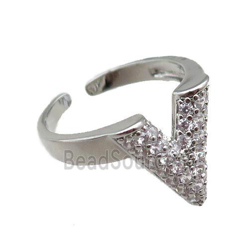 adjustable copper ring pave zircon, platinum plated