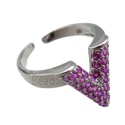 adjustable copper ring pave zircon, platinum plated