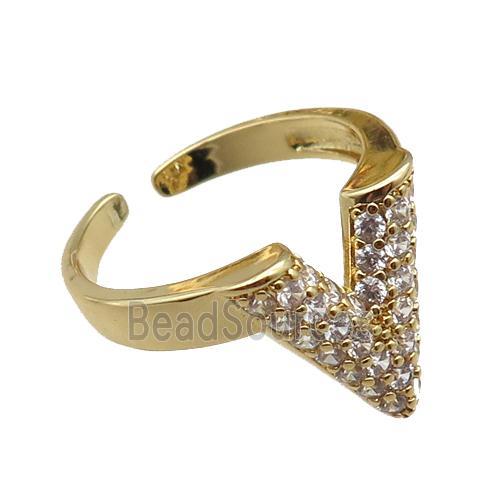 adjustable copper ring pave zircon, gold plated