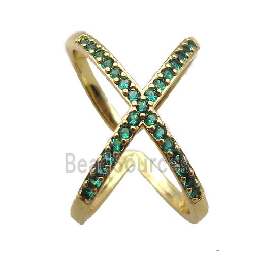 adjustable copper ring pave green zircon, gold plated