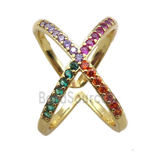 adjustable copper ring pave zircon, gold plated