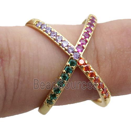 adjustable copper ring pave zircon, gold plated