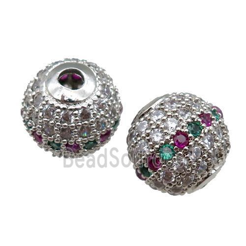 round copper beads paved zircon, platinum plated