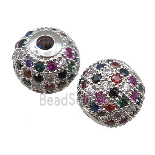 round copper beads paved zircon, platinum plated