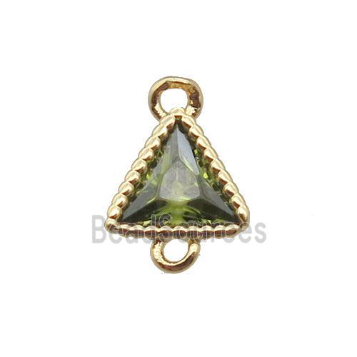 copper triangle connector pave zircon, gold plated