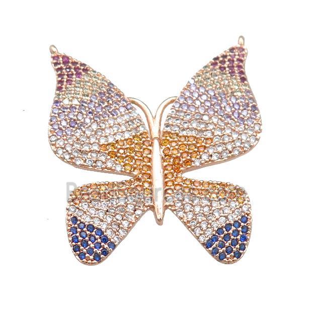 copper butterfly pendant pave zircon with 2loops, rose gold