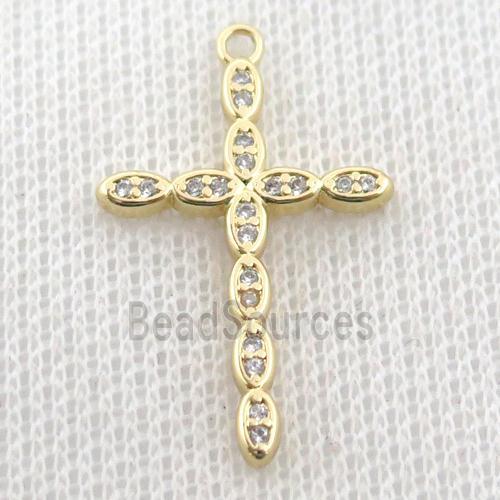 copper cross pendant pave zircon, gold plated