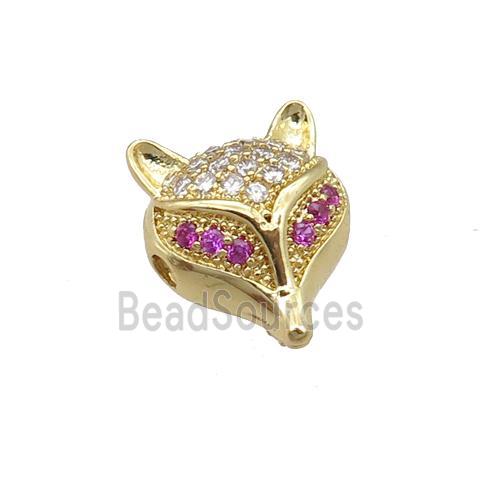 copper foxhead beads pave zircon, gold plated