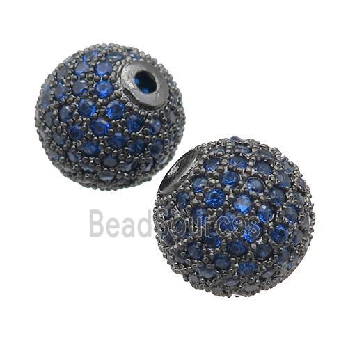 round copper beads paved blue zircon, black plated