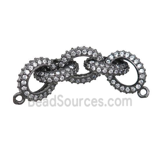 Copper Linker Connector Pave Zircon, Oval, Black Plated