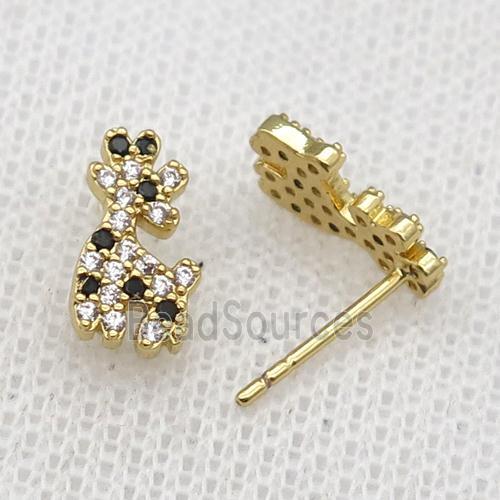 copper dog Stud Earring paved zircon, gold plated