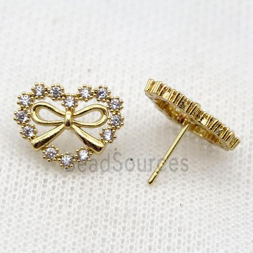 copper Knot Stud Earring pave zircon, gold plated