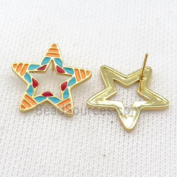 copper Star Stud Earring with Enameled, gold plated