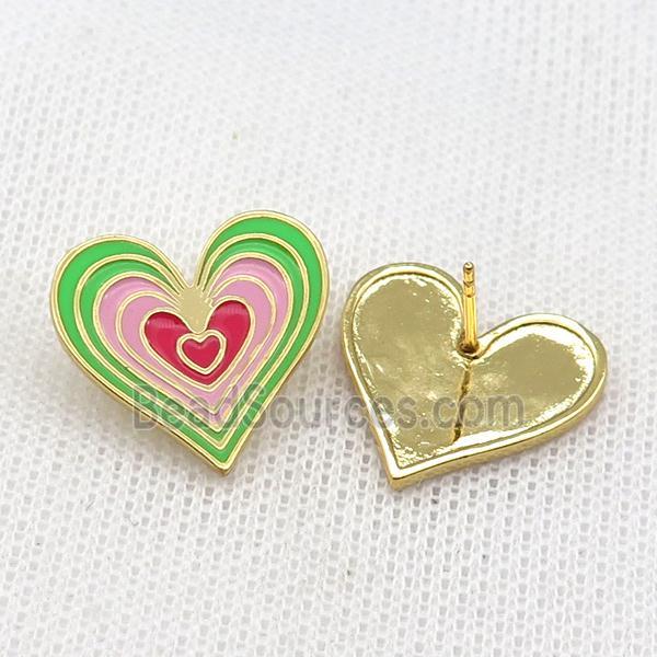 copper Heart Stud Earring with Enameled, gold plated