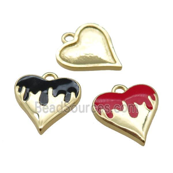 Copper Heart Pendant with White Enameled, Mixed, Gold Plated