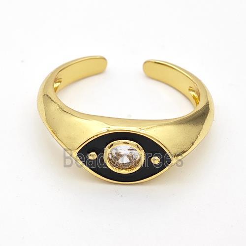 Copper Eye Ring Pave Zirconia Black Enamel Gold Plated