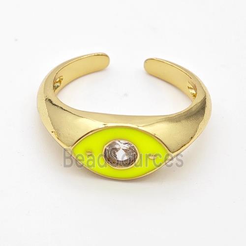 Copper Eye Ring Pave Zirconia Yellow Enamel Gold Plated