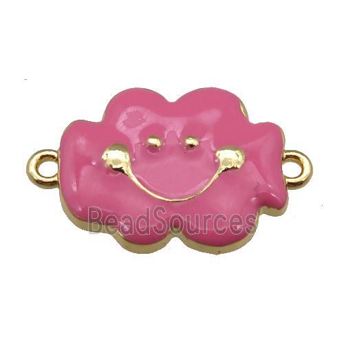 copper cloudface connector, pink enamel, gold plated