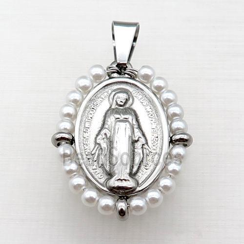 stainless steel Jesus pendant with pearlized glass