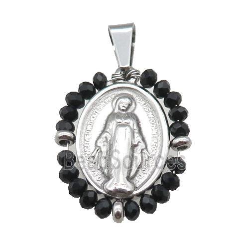 stainless steel Jesus pendant with black crystal glass