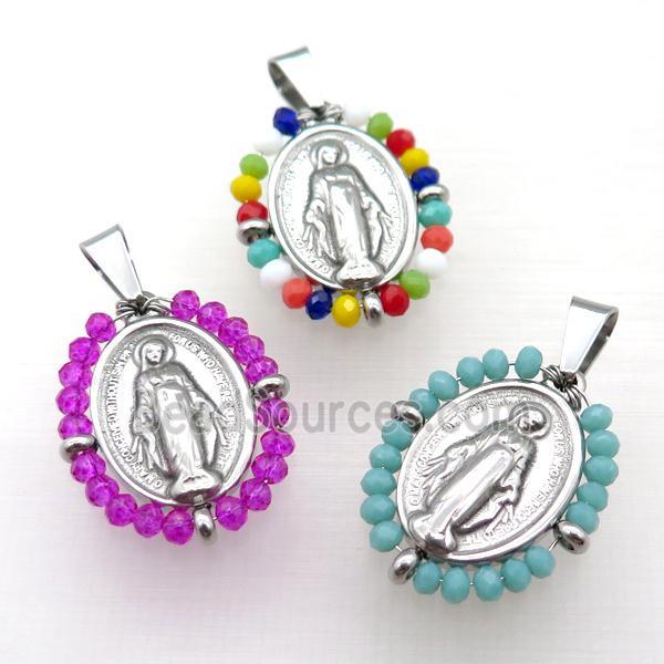 stainless steel Jesus pendant with crystal glass wrapped, mix