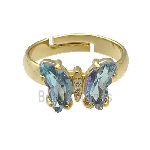 lt.blue Crystal Glass Butterfly Rings, gold plated