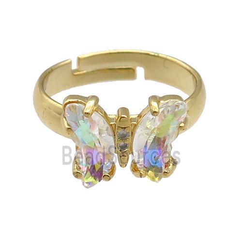 clear AB-color Crystal Glass Butterfly Rings, gold plated