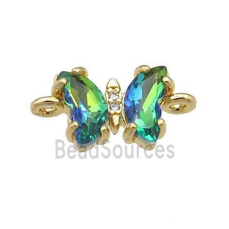 peacockgreen Crystal Glass Butterfly Connector, gold plated