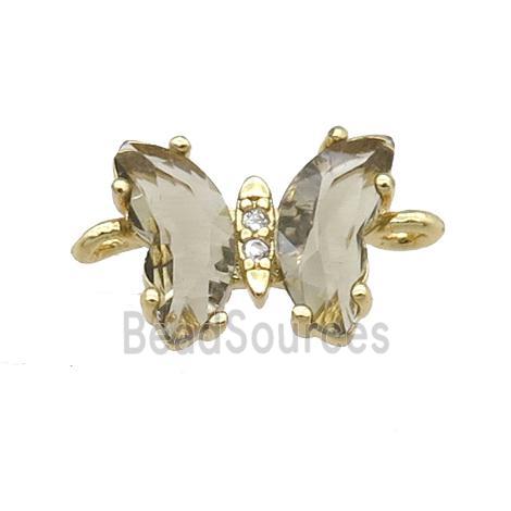 smoky Crystal Glass Butterfly Connector, gold plated