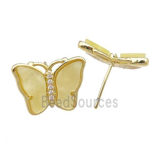 yellow Resin Butterfly Stud Earrings, gold plated