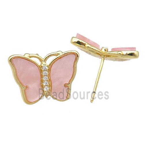 lt.pink Resin Butterfly Stud Earrings, gold plated