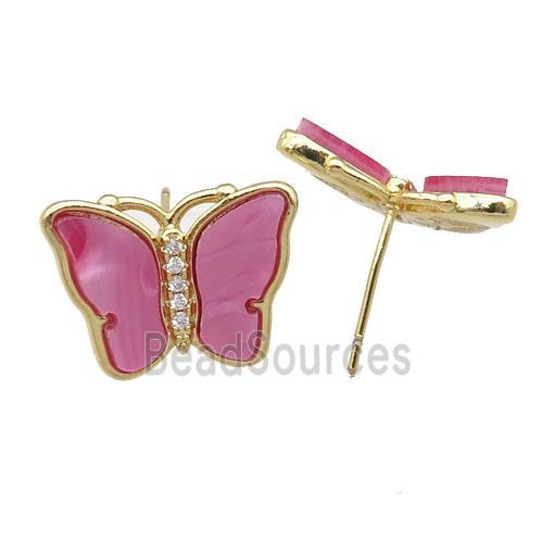 dp.pink Resin Butterfly Stud Earrings, gold plated