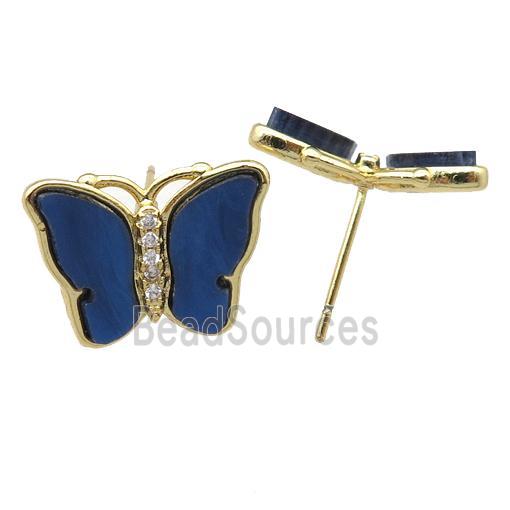 dp.blue Resin Butterfly Stud Earrings, gold plated