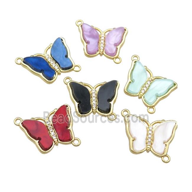 Resin Butterfly Connector pave zircon, gold plated, mixed