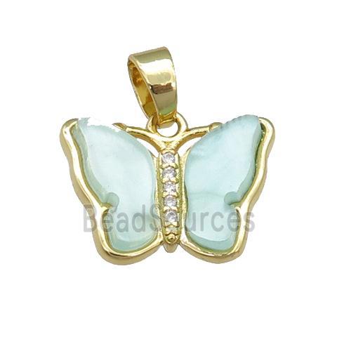 lt.green Resin Butterfly Pendant, gold plated