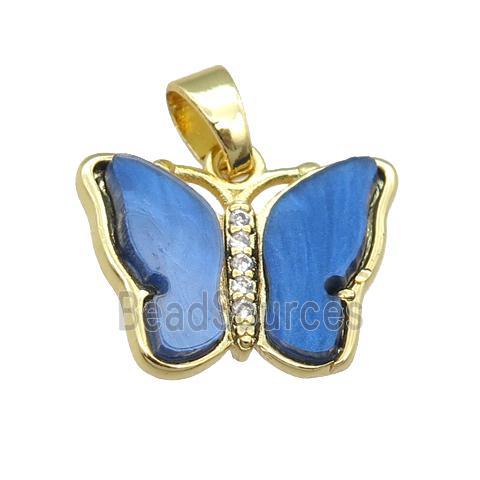 blue Resin Butterfly Pendant, gold plated