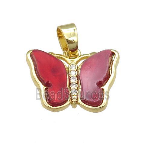 red Resin Butterfly Pendant, gold plated