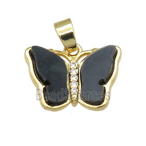 black Resin Butterfly Pendant, gold plated
