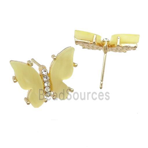 yellow Resin Butterfly Stud Earrings, gold plated