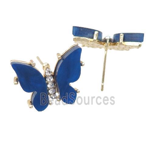 blue Resin Butterfly Stud Earrings, gold plated